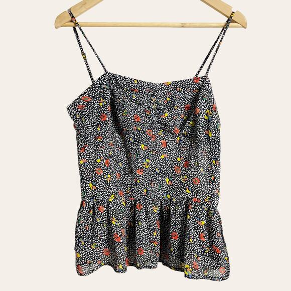 Greylin Black Ditsy Floral Speckled Peplum Camisole Top Size Small - Picture 1 of 8